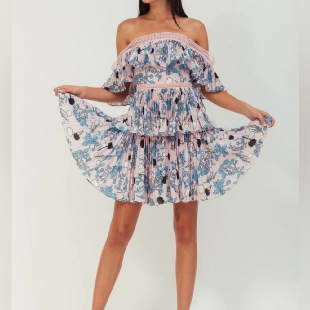 NWT Self-Portrait frill off-the-shoulder crepe dress